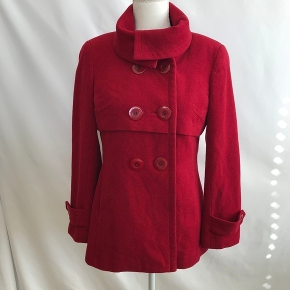 Trina Turk Red Pea Coat - Picture 1 of 8